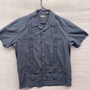 Cafe Luna Guayabera Shirt Mens Large Short Sleeve Four Pocket Embroidered Cuba